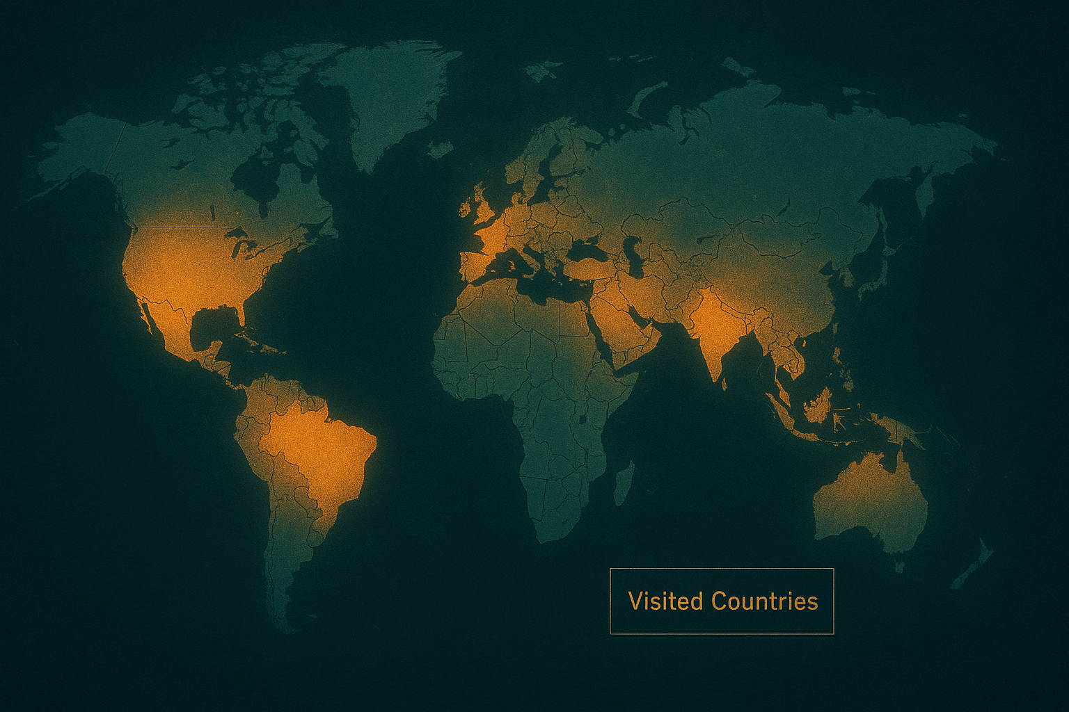 Visited countries map — artistic glowing style